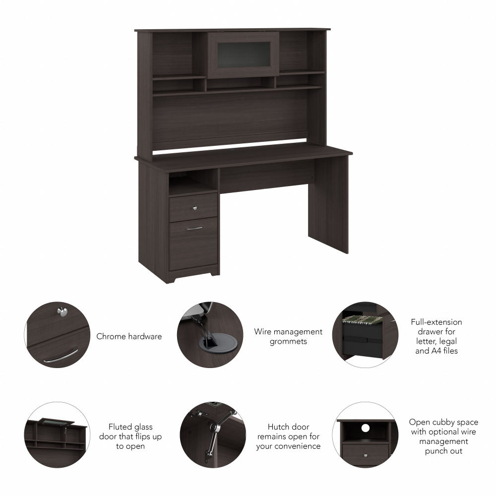 Shop Bush Furniture Cabot 60W Computer Desk with Hutch, Image 06, CAB042HRG, #color_heather gray