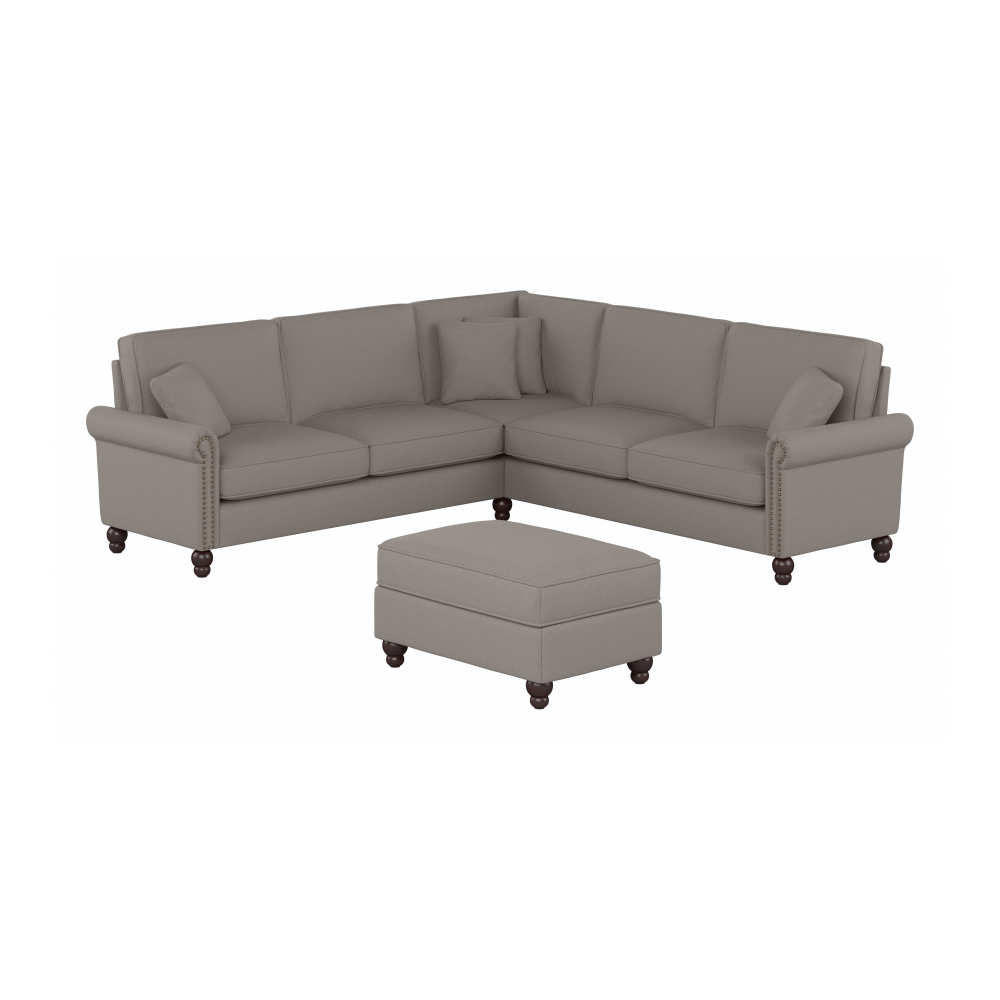 Shop Bush Furniture Coventry 99W L Shaped Sectional Couch with Ottoman, Image 01, CVN003BGH, #color_beige herringbone fabric