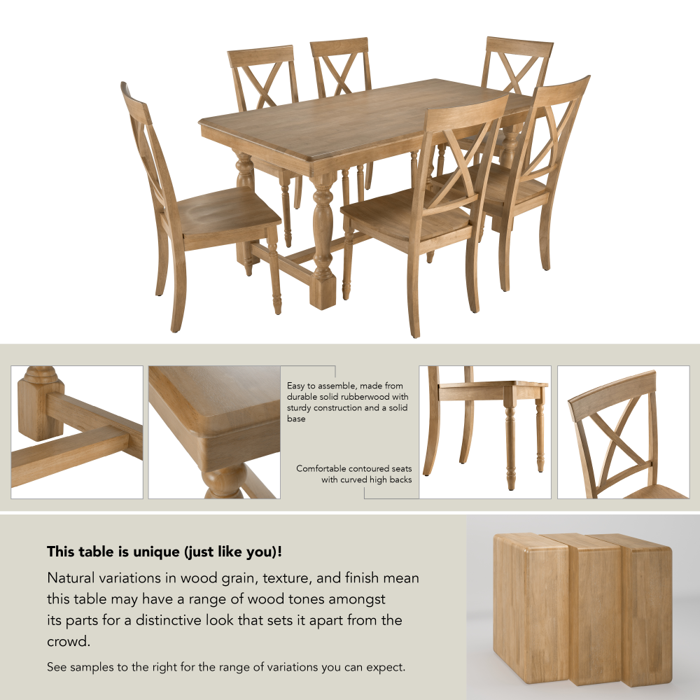 Shop Bush Furniture Sterling 67W Squire Trestle Dining Table with 6 Cross Back Dining Chairs, Image 06, STL001NHS, #color_natural honey brown