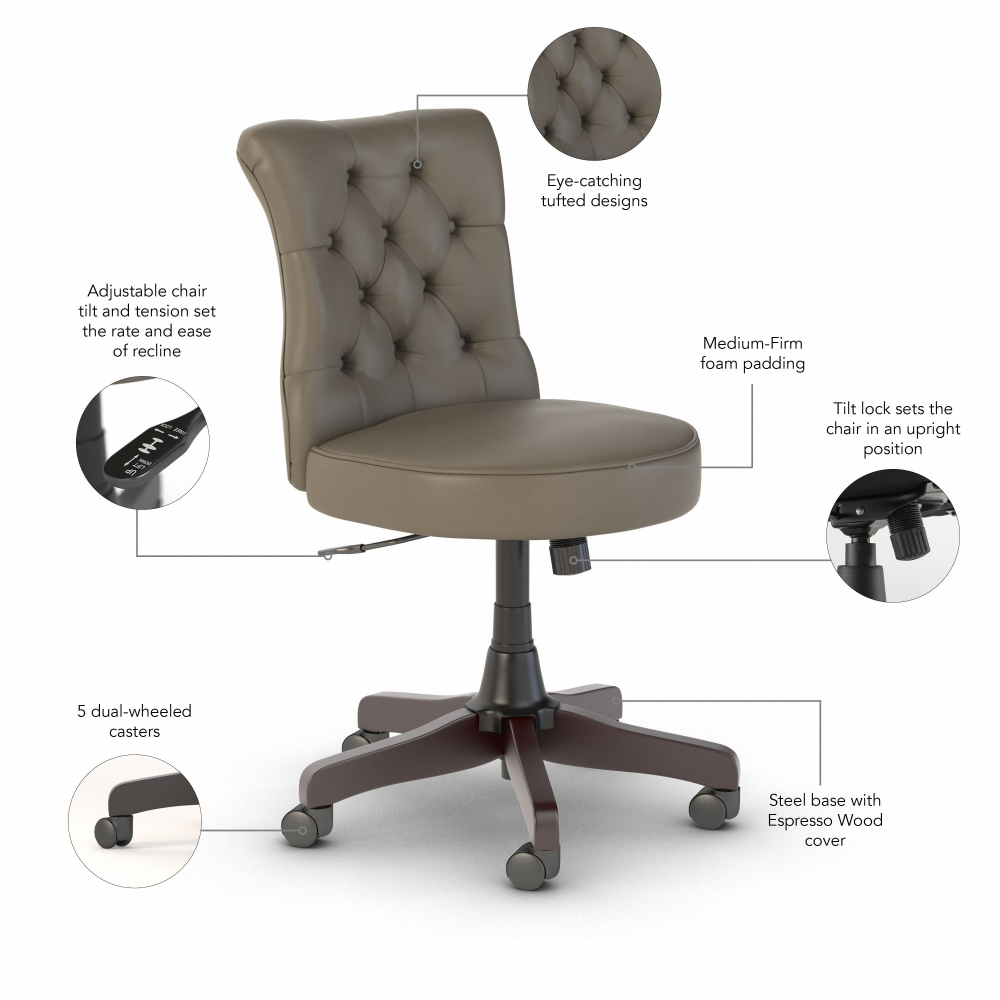 Shop Bush Furniture Key West 60W L Shaped Desk with Mid Back Tufted Office Chair, Image 06, KWS045G2W, #color_shiplap gray/pure white