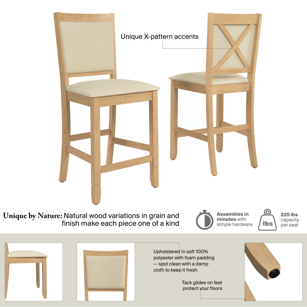 Shop Bush Home Key West Upholstered Cross Back Dining Counter Stool - Set of 2, Image 06, KWS117BO, #color_blonde oak/bright beige