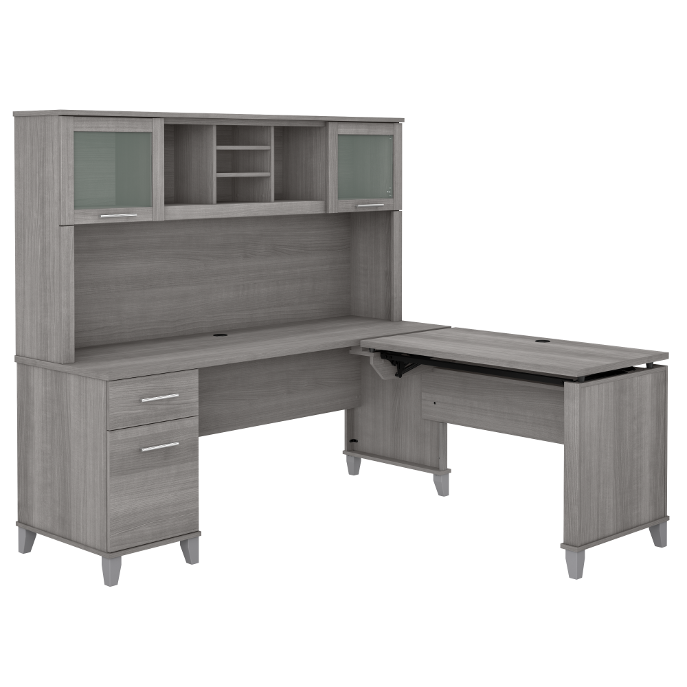Shop Bush Furniture Somerset 72W 3 Position Sit to Stand L Shaped Desk with Hutch, Image 03, SET015PG, #color_platinum gray