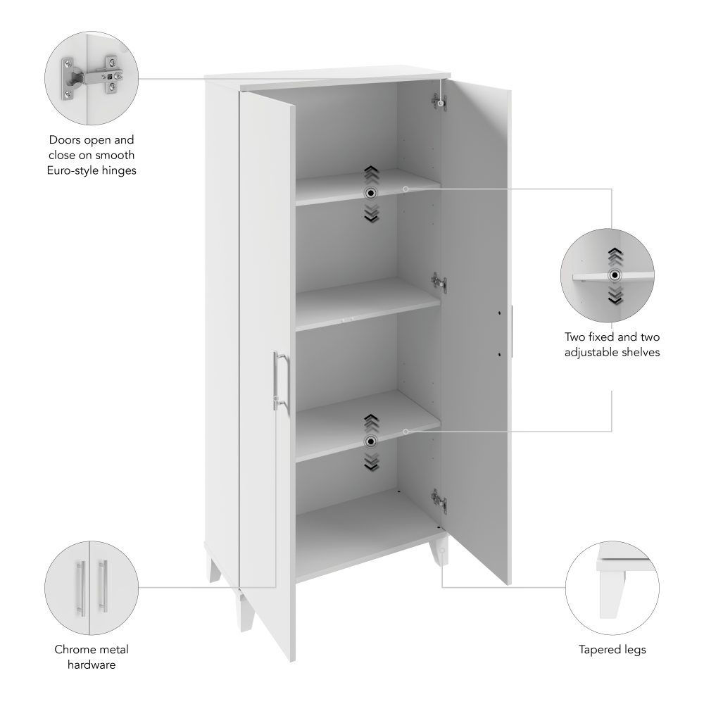 Shop Bush Furniture Somerset Tall Storage Cabinet with Doors and Shelves, Image 07, STS165WH, #color_white