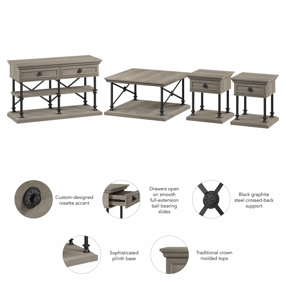 Shop Bush Furniture Coliseum Square Coffee Table, Console Table, and Two End Tables, Image 07, CSM007DG, #color_driftwood gray
