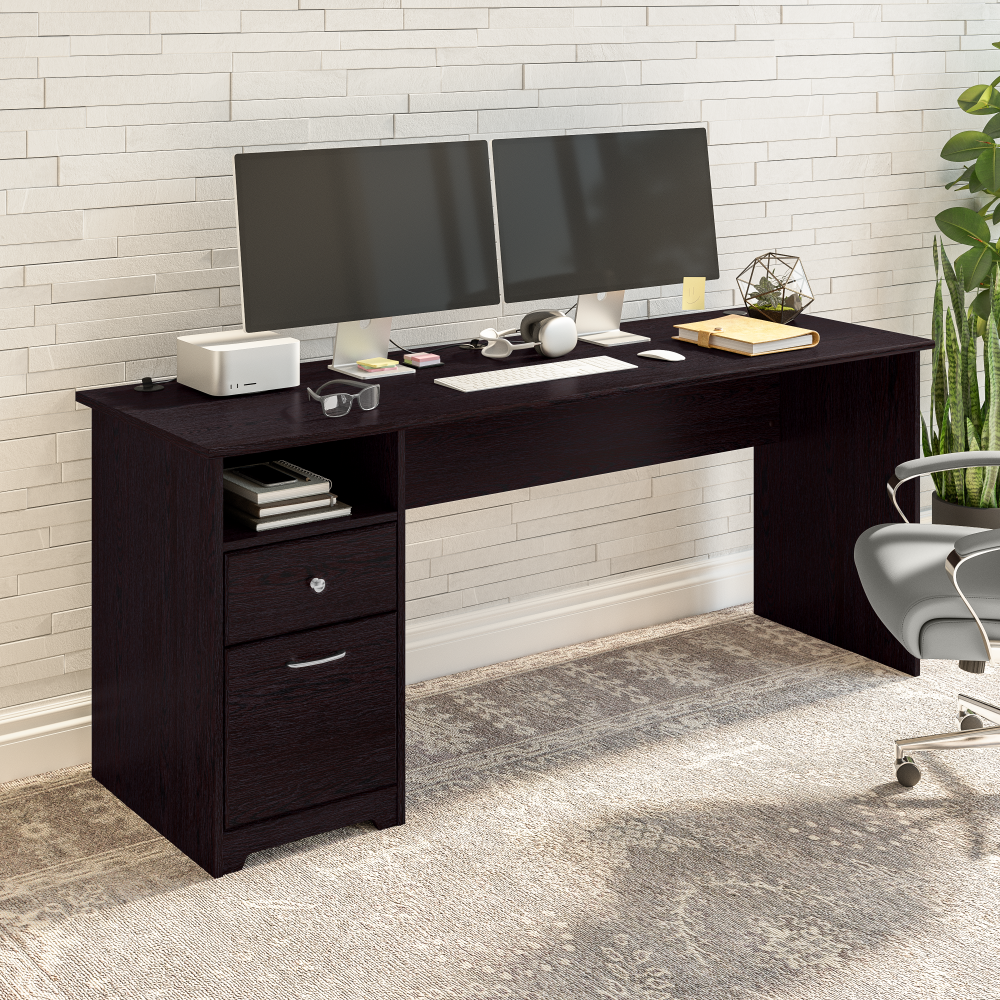 Shop Bush Furniture Cabot 72W Computer Desk with Drawers, Image 02, WC31872, #color_espresso oak