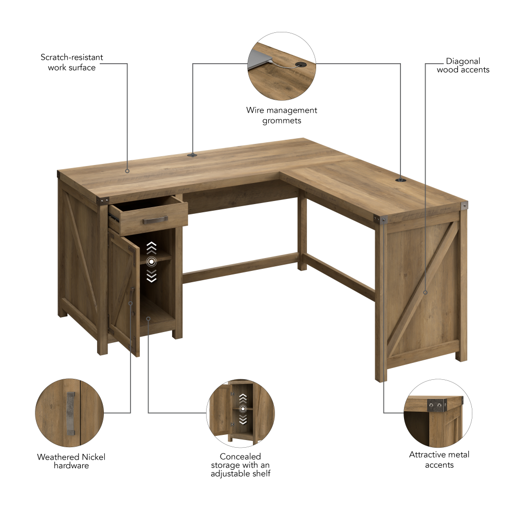 Shop Bush Furniture Knoxville 60W L Shaped Desk with Drawer and Storage Cabinet, Image 08, CGD160RCP-03, #color_reclaimed pine
