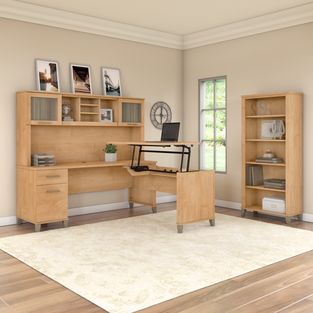 Shop Bush Furniture Somerset 72W Office Desk with Drawers, Image 03, WC81472, #color_maple cross