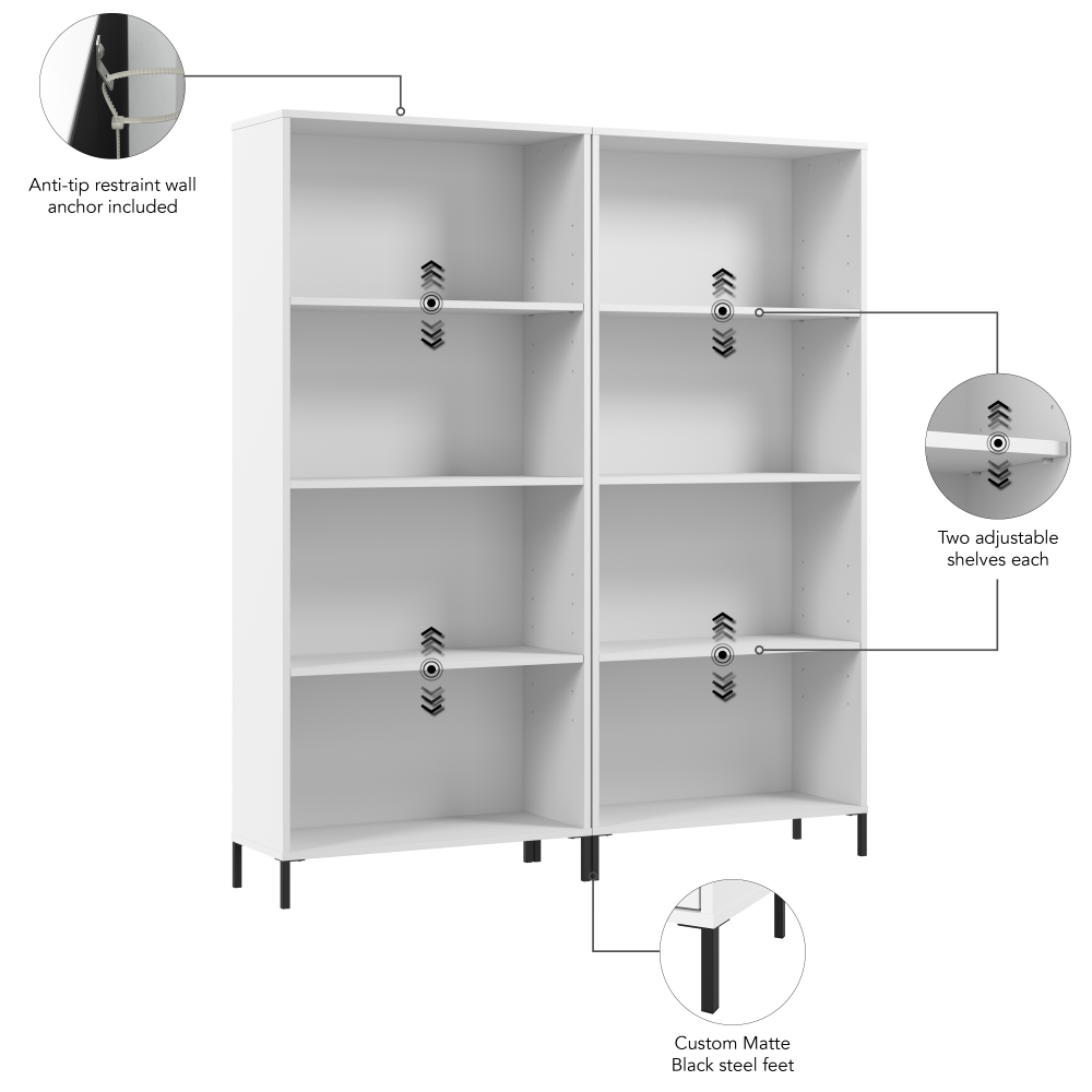 Shop Bush Furniture Essence 4 Shelf Bookcase - Set of 2, Image 05, ESE004WH, #color_white