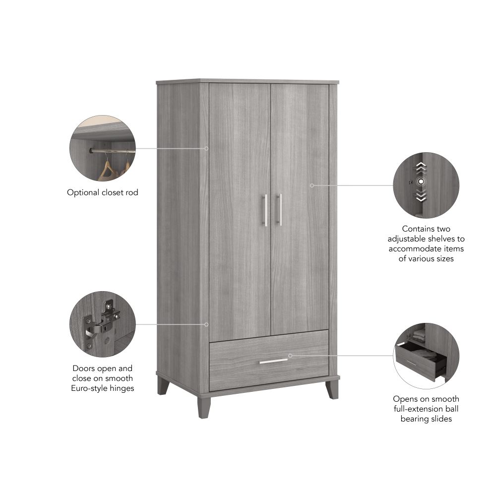Shop Bush Furniture Somerset Tall Storage Cabinet with Doors and Drawer, Image 08, STS166PGK-Z2, #color_platinum gray