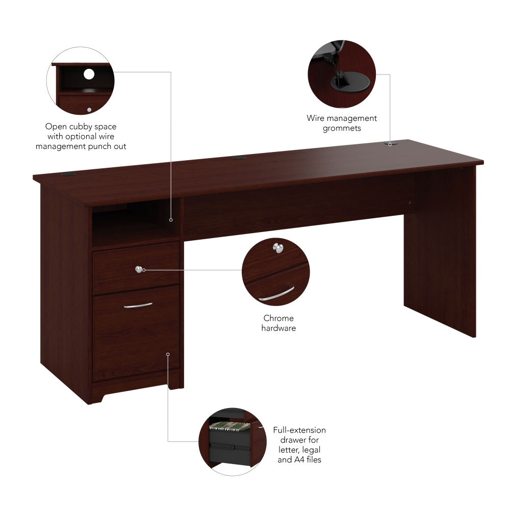 Shop Bush Furniture Cabot 72W Computer Desk with Drawers, Image 08, WC31472, #color_harvest cherry