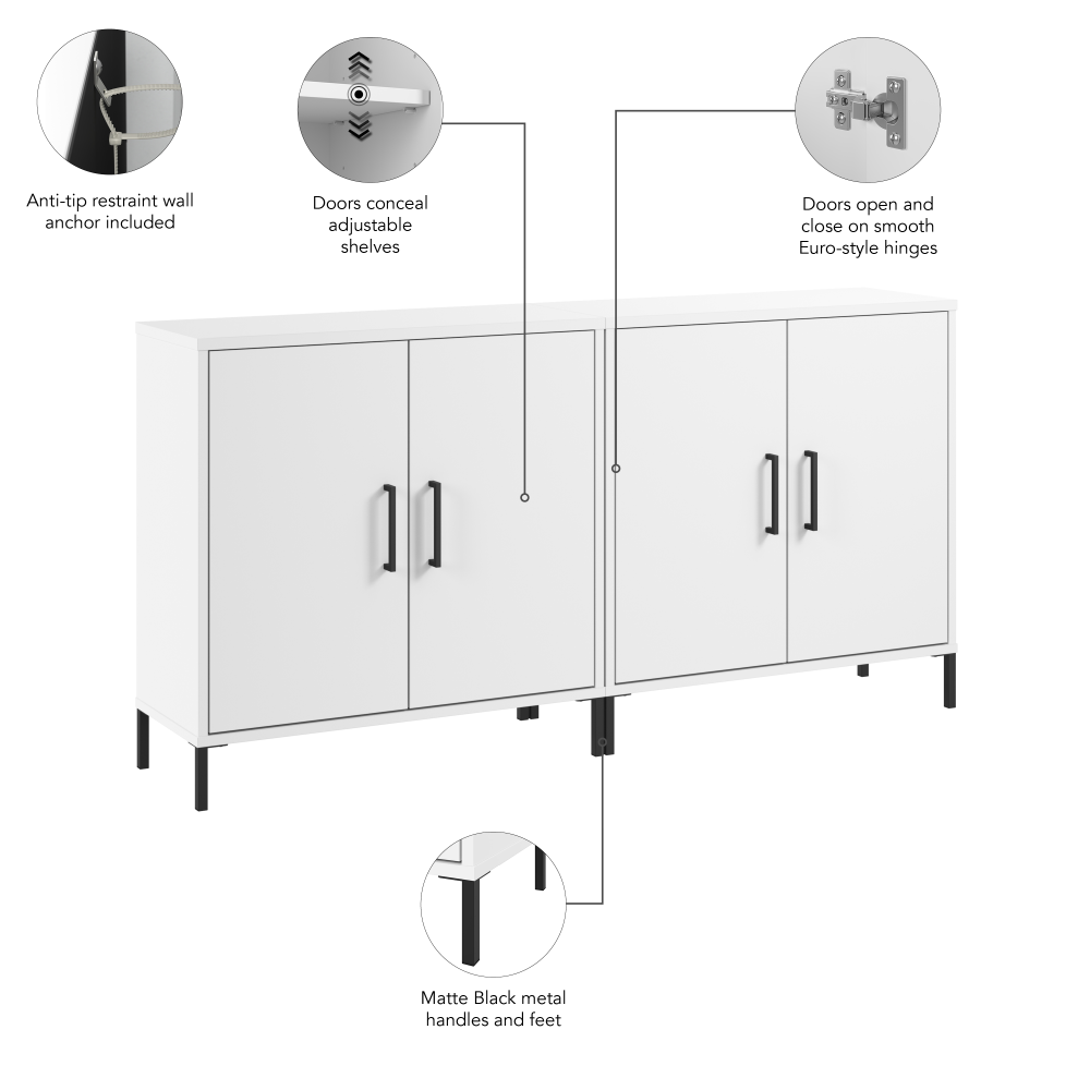 Shop Bush Furniture Essence Low Storage Cabinet with Doors - Set of 2, Image 07, ESE002WH, #color_white