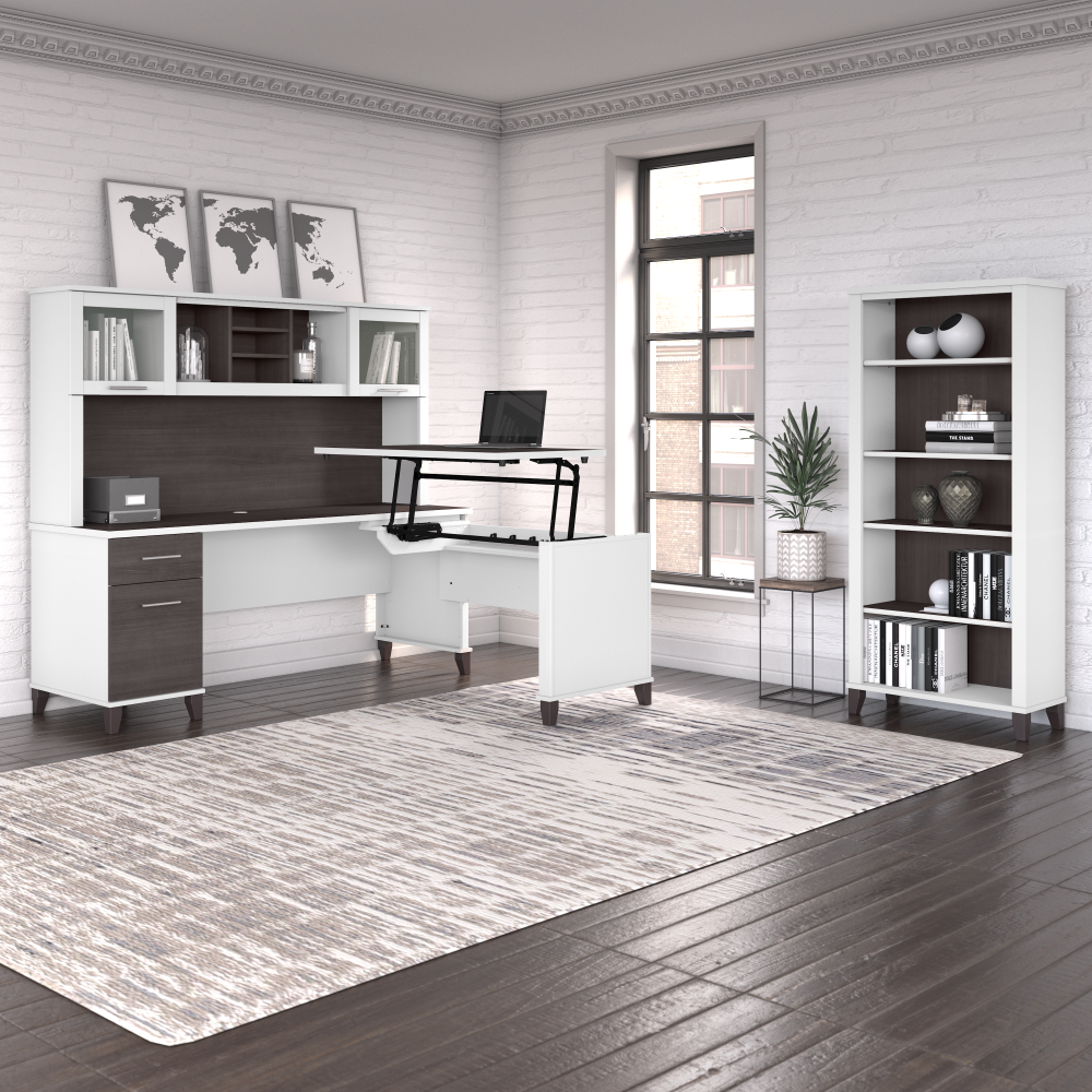 Shop Bush Furniture Somerset 72W Office Desk with Drawers, Image 04, WC81072, #color_storm gray/white