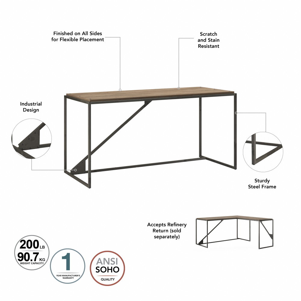 Shop Bush Furniture Refinery 62W Industrial Desk, Image 06, RFD162RG-03, #color_rustic gray