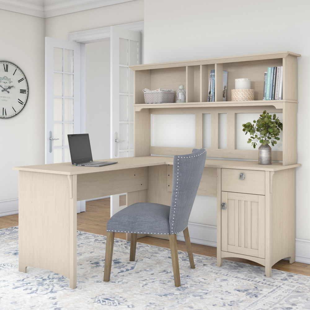 Shop Bush Furniture Salinas 60W L Shaped Desk with Hutch, Image 02, SAL004AW, #color_antique white