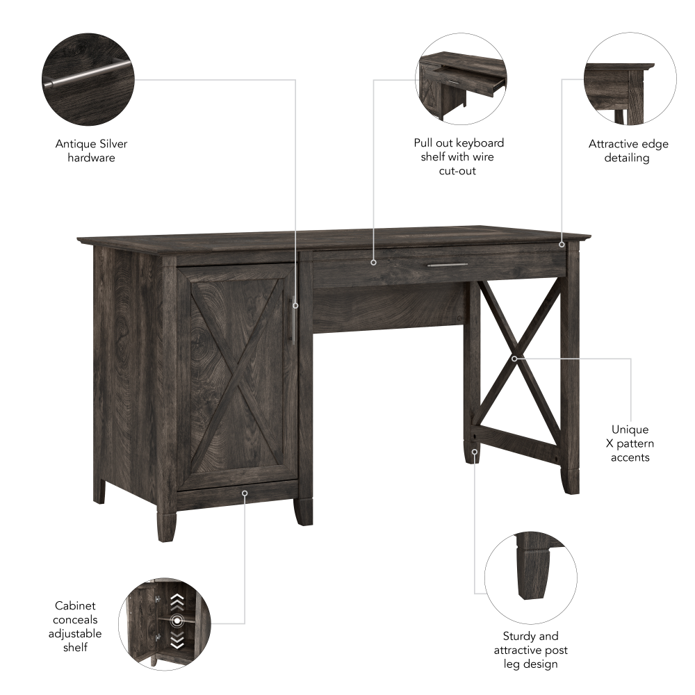 Shop Bush Furniture Key West 54W Computer Desk with Keyboard Tray and Storage, Image 07, KWD154GH-03, #color_dark gray hickory