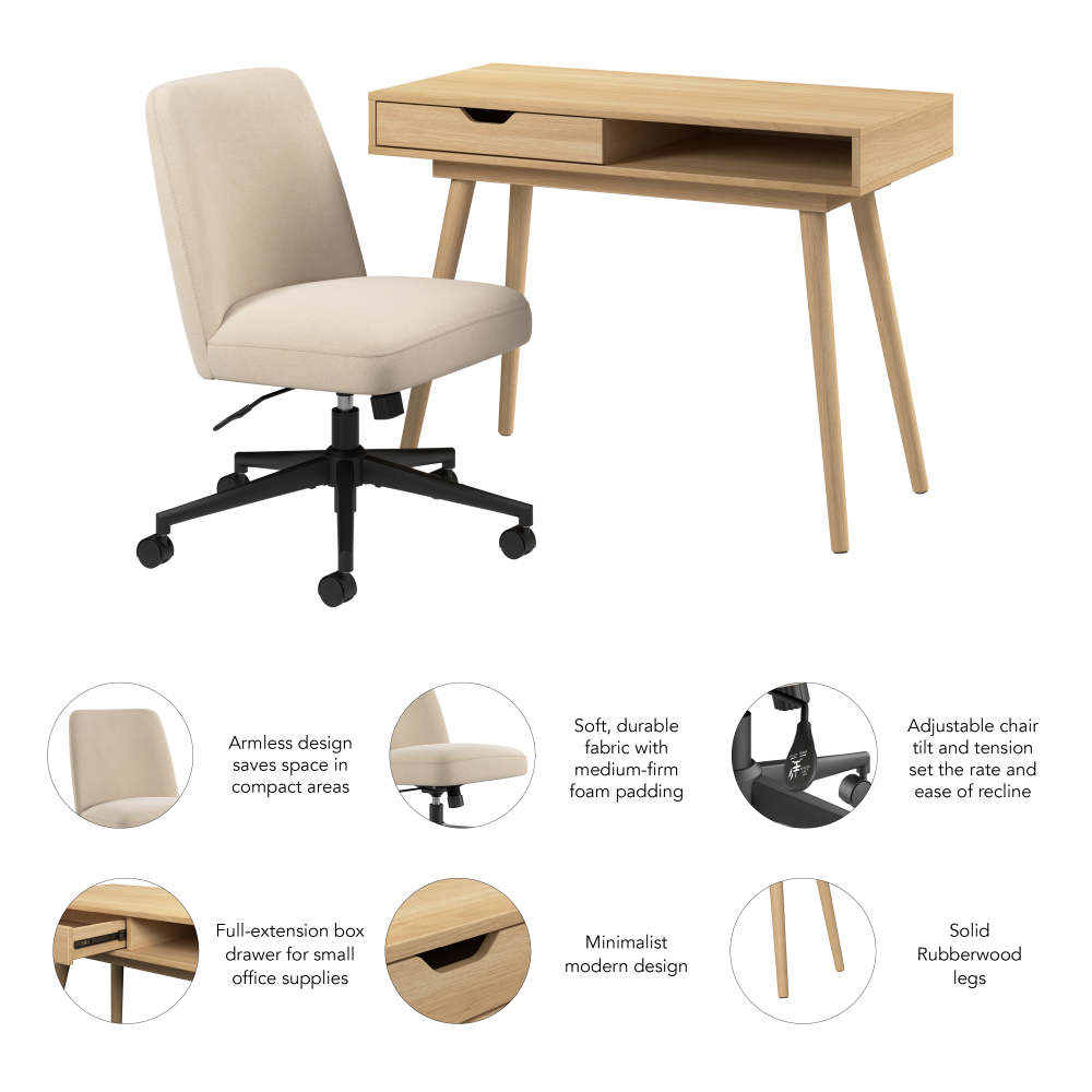 Shop Bush Furniture Nora 40W x 20D Small Writing Desk and Chair Set, Image 06, NRA001NO, #color_natural oak