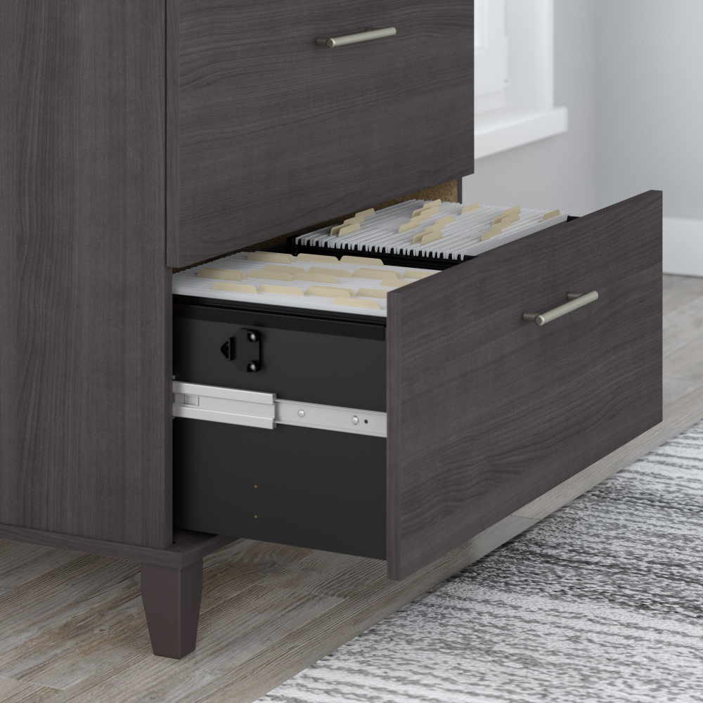 Shop Bush Furniture Somerset 72W L Shaped Desk with Hutch, Lateral File Cabinet and Bookcase, Image 06, SET012SG, #color_storm gray