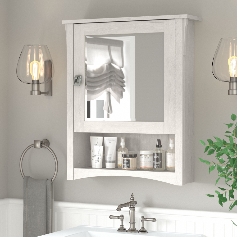Shop Bush Furniture Salinas Bathroom Medicine Cabinet with Mirror, Image 02, SAWS224LW-03, #color_linen white oak
