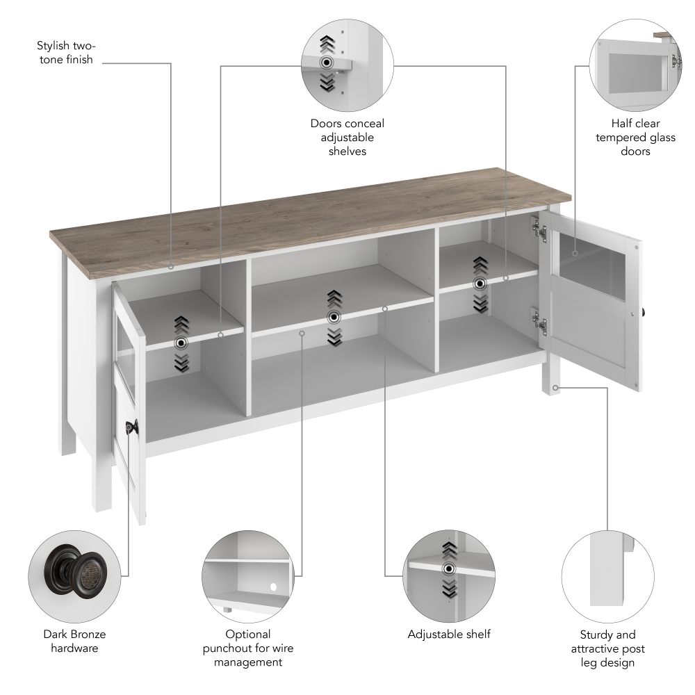 Shop Bush Furniture Mayfield 60W TV Stand, Image 08, MAV260GW2-03, #color_shiplap gray/pure white