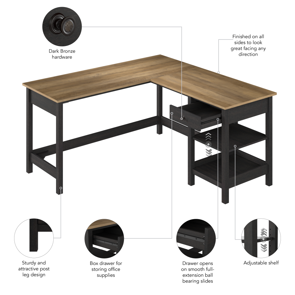 Shop Bush Furniture Mayfield 60W L Shaped Computer Desk with Storage, Image 08, MAD260V2P-03, #color_vintage black/reclaimed pine