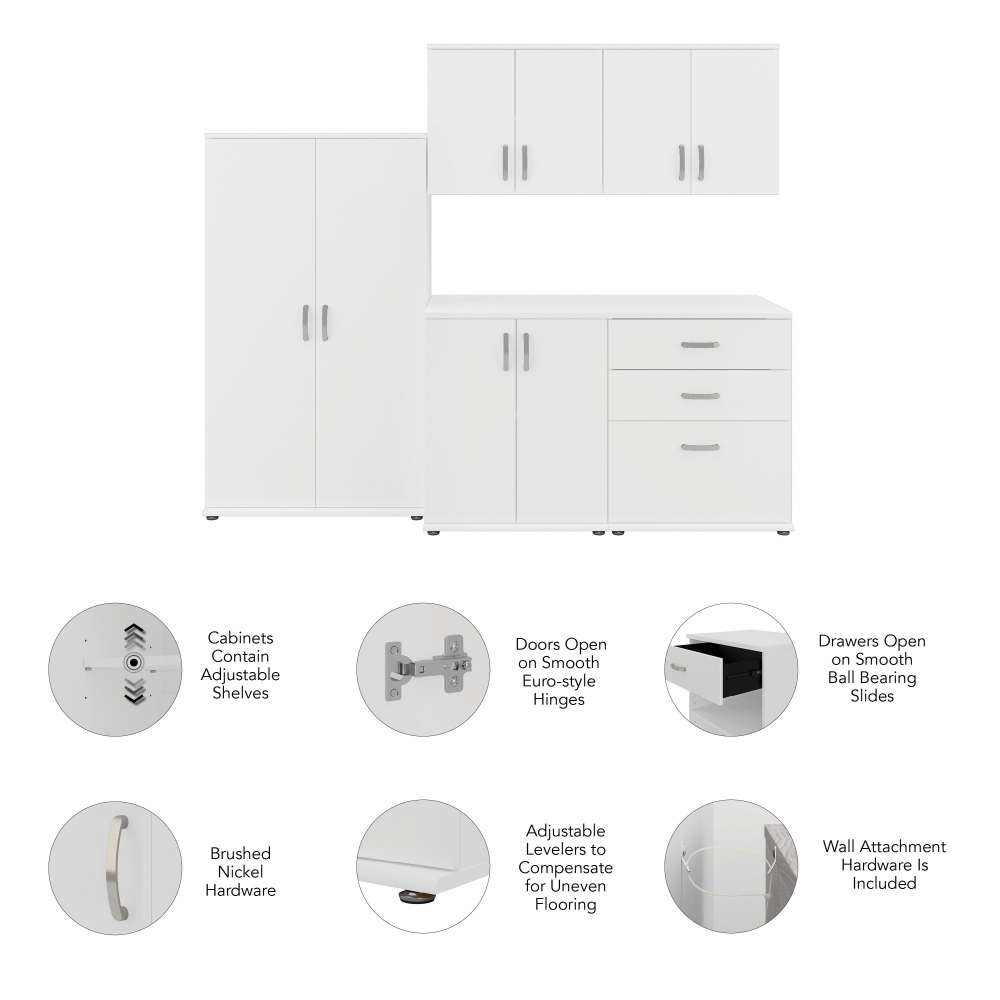 Shop Bush Business Furniture Universal 5 Piece Modular Laundry Room Storage Set with Floor and Wall Cabinets, Image 03, LNS003WH, #color_white