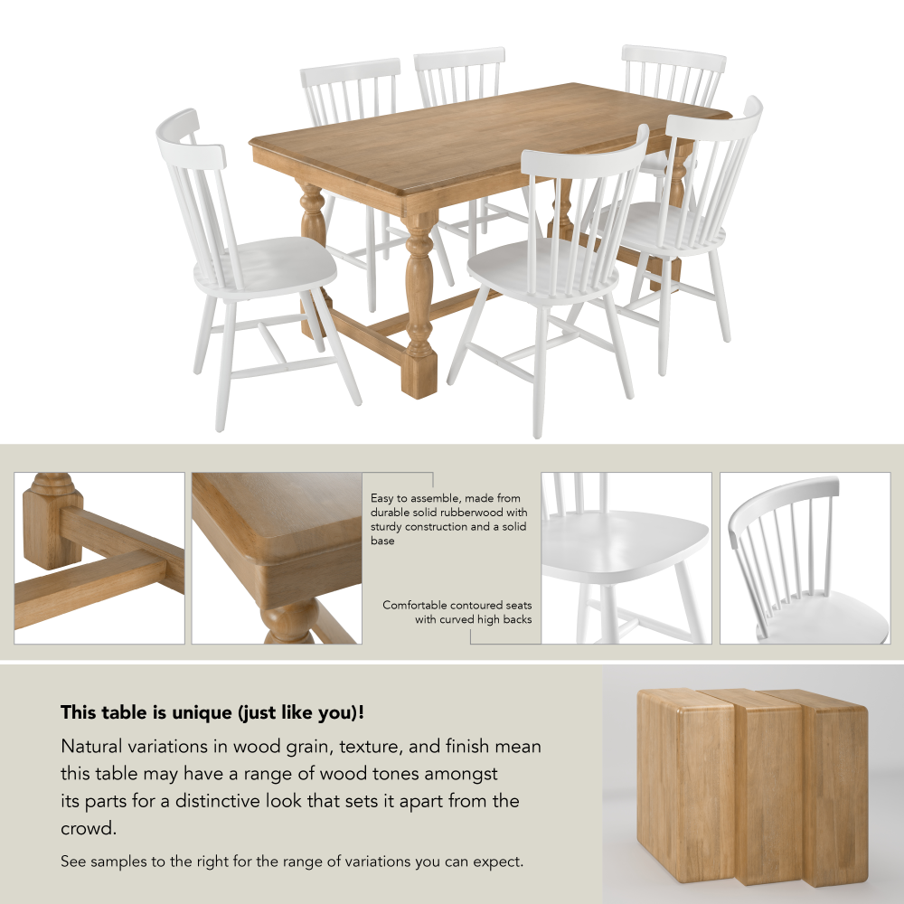 Shop Bush Furniture Sterling 67W Squire Trestle Dining Table with 6 High Back Spindle Dining Chairs, Image 06, STL003NHS, #color_natural honey brown/white paint