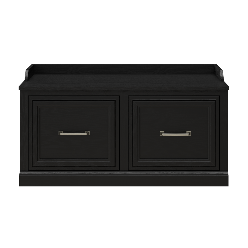 Shop Bush Furniture Woodland 40W Shoe Storage Bench with Doors, Image 03, WDS140BS-03, #color_black suede oak