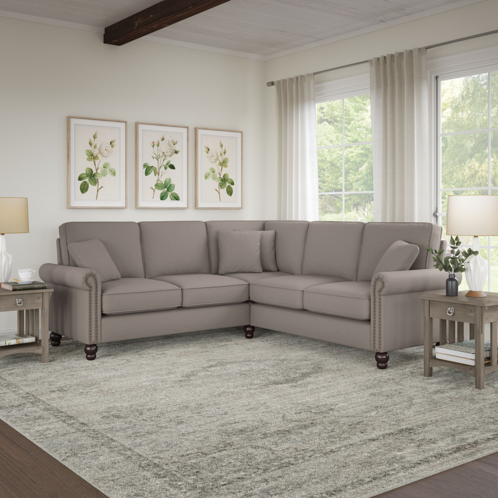 Shop Bush Furniture Coventry 87W L Shaped Sectional Couch, Image 02, CVY86BBGH-03K, #color_beige herringbone fabric