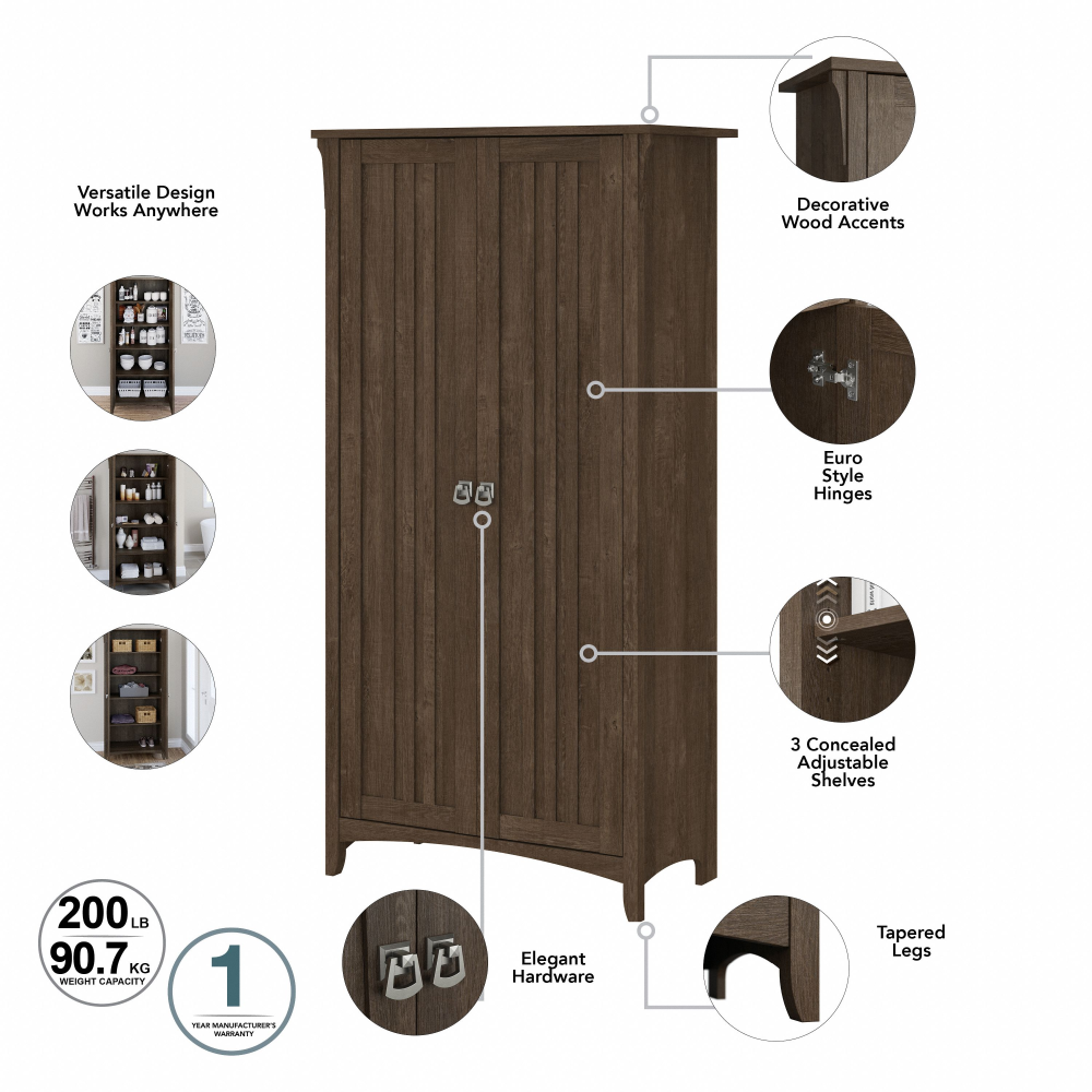 Shop Bush Furniture Salinas Tall Storage Cabinet with Doors, Image 07, SAS332ABR-03, #color_ash brown