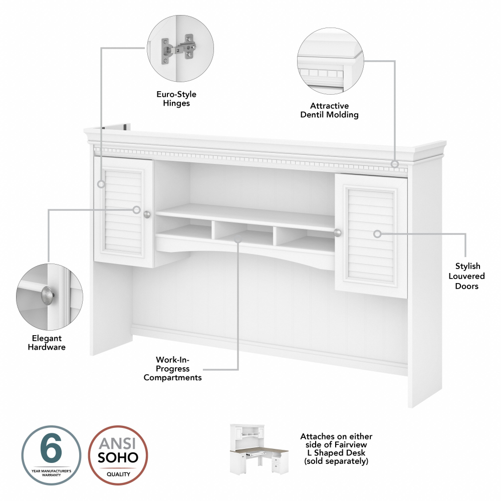 Shop Bush Furniture Fairview 60W L Shaped Desk with Hutch, Image 08, FV004G2W, #color_shiplap gray/pure white