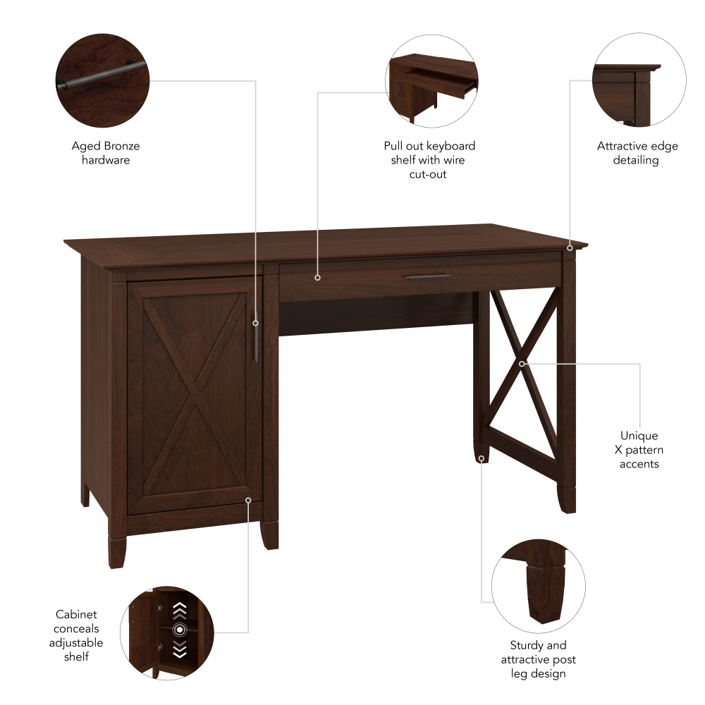 Shop Bush Furniture Key West 54W Computer Desk with Keyboard Tray and Storage, Image 06, KWD154BC-03, #color_bing cherry