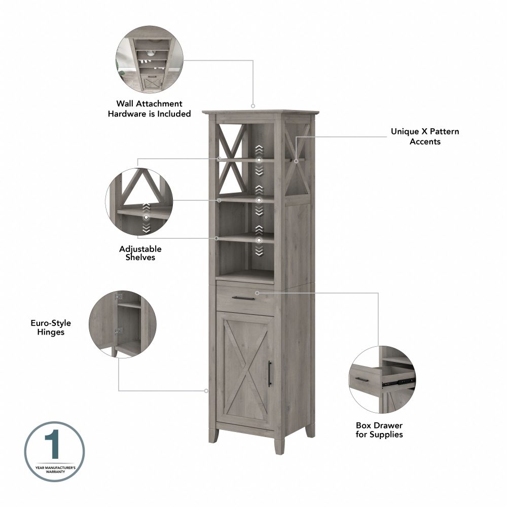 Shop Bush Furniture Key West Tall Linen Cabinet and Over The Toilet Storage Cabinet, Image 07, KWS038DG, #color_driftwood gray