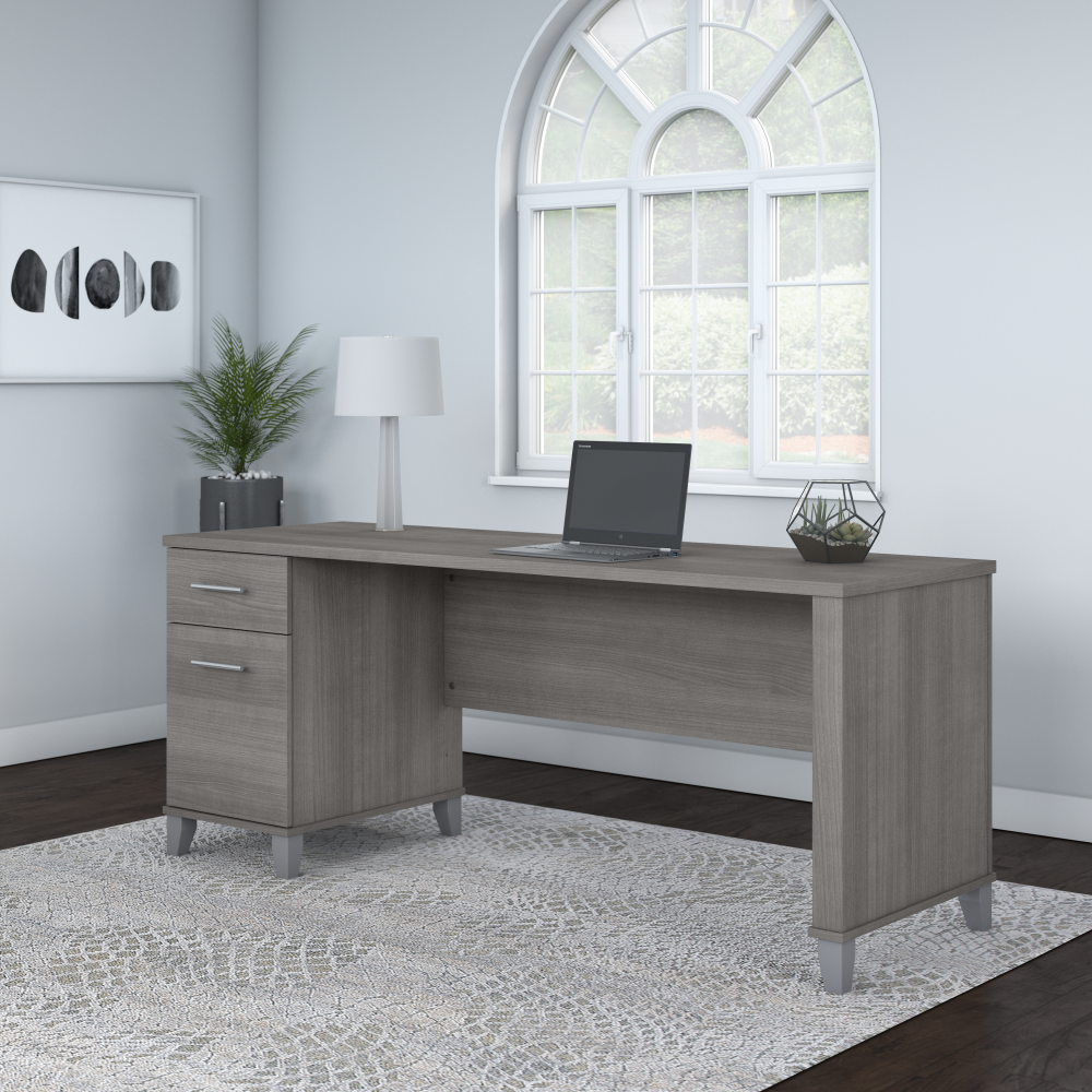 Shop Bush Furniture Somerset 72W Office Desk with Drawers, Image 02, WC81272, #color_platinum gray