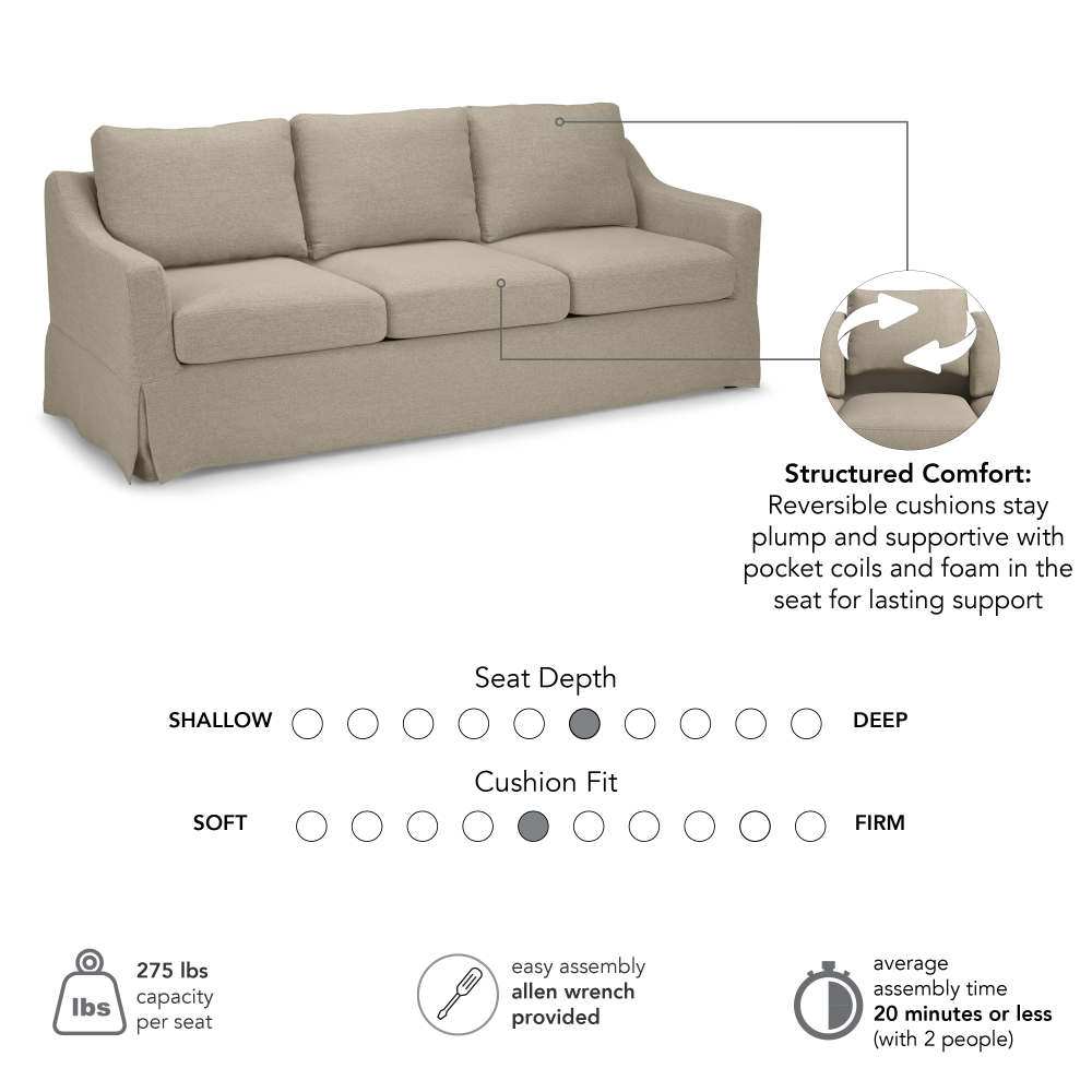 Shop Bush Home Harper 80W Sofa with Slipcover, Image 06, HAR010SDB, #color_sand basketweave fabric