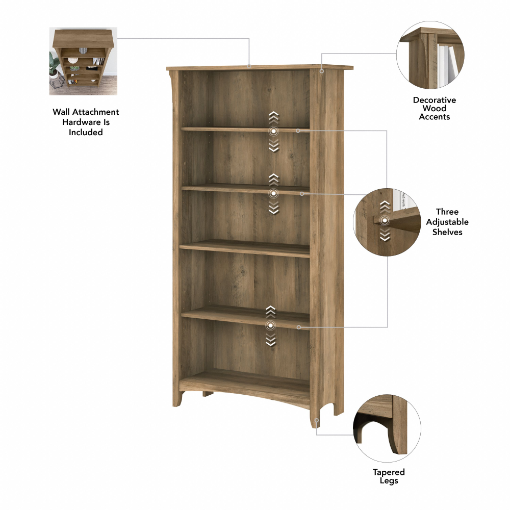 Shop Bush Furniture Salinas Tall 5 Shelf Bookcase - Set of 2, Image 06, SAL036RCP, #color_reclaimed pine