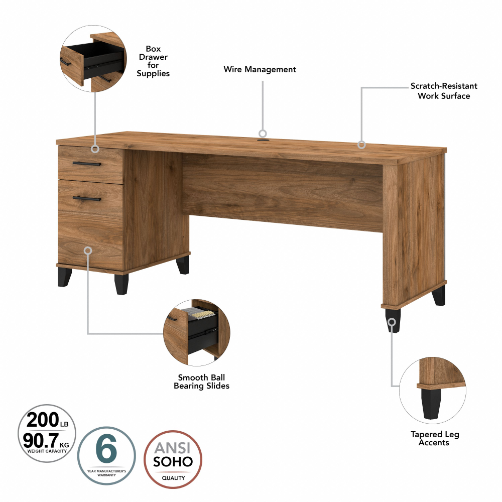 Shop Bush Furniture Somerset 72W Office Desk with Drawers, Image 08, WC81372, #color_fresh walnut