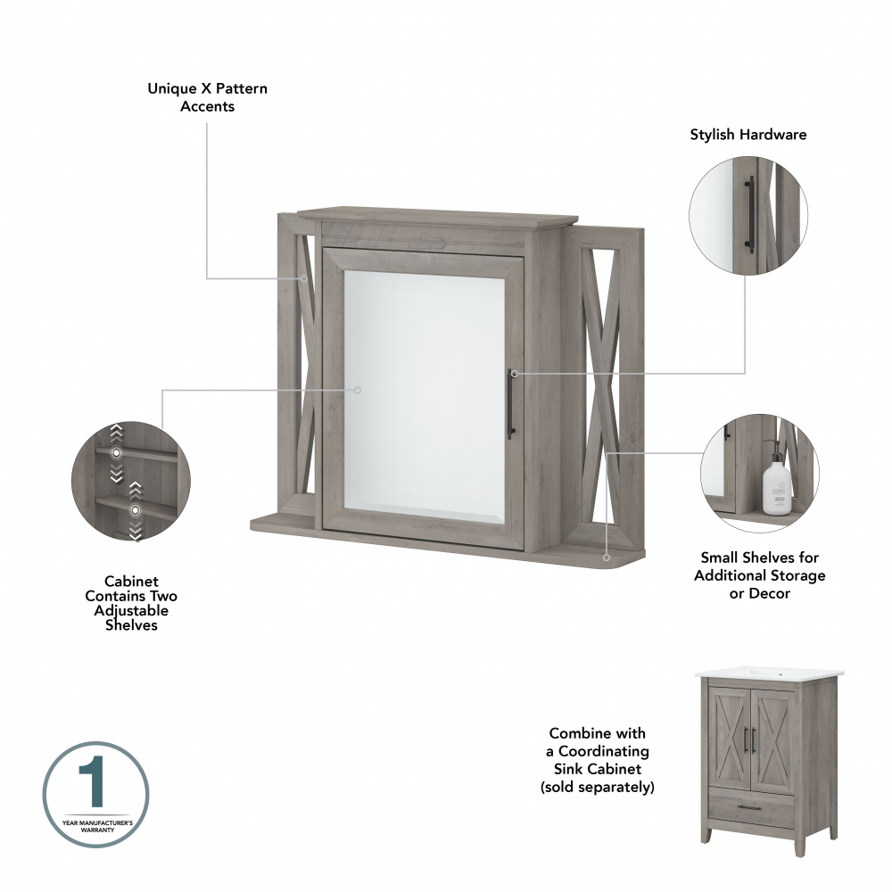 Shop Bush Furniture Key West 24W Bathroom Vanity Sink with Mirror, Image 07, KWS029DG, #color_driftwood gray