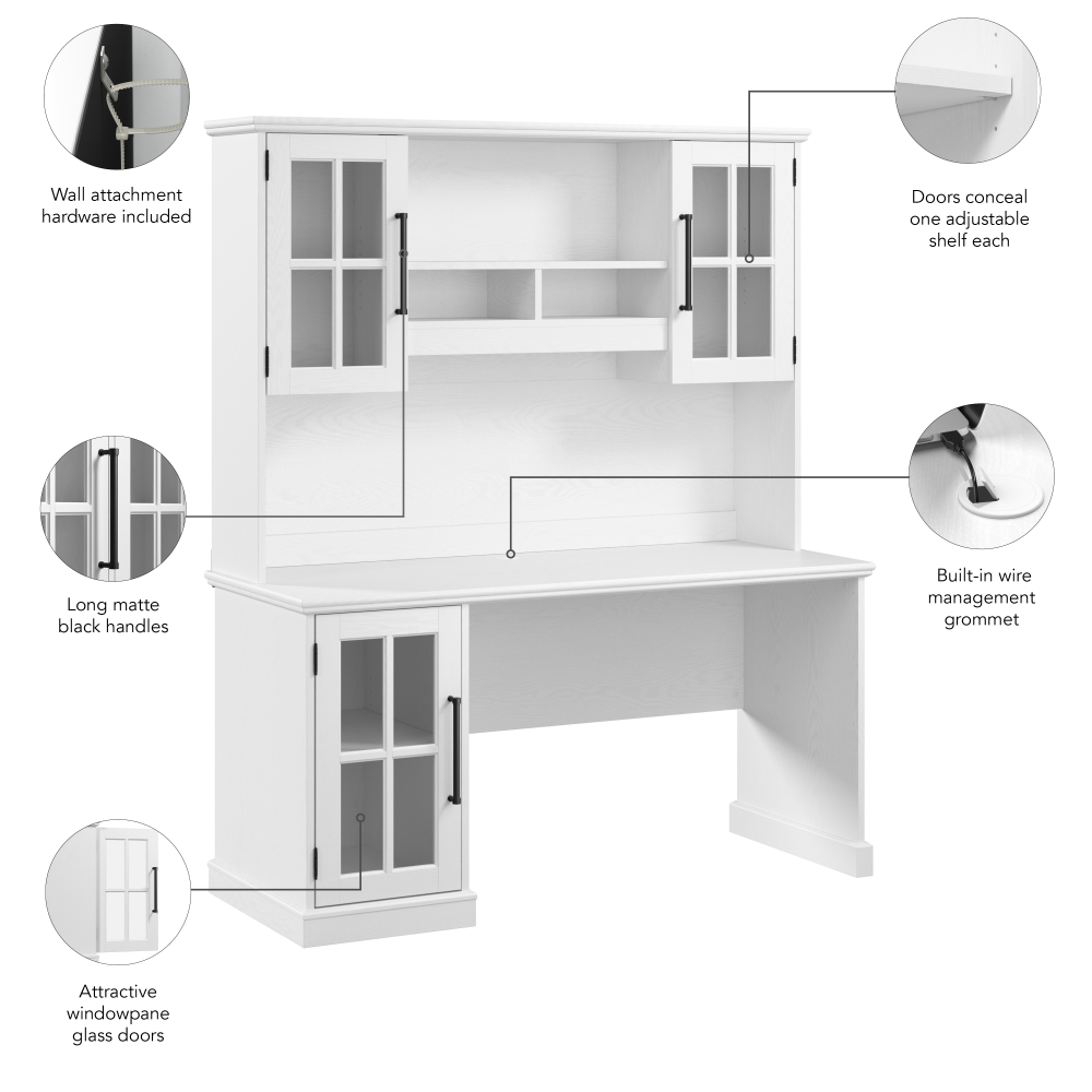 Shop Bush Furniture Westbrook 60W Computer Desk with Hutch, Image 07, WBK002WAS, #color_white ash