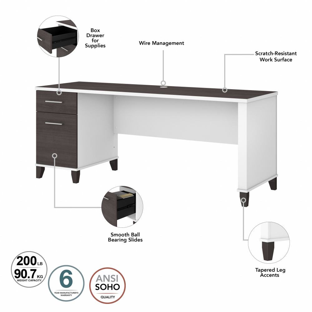Shop Bush Furniture Somerset 72W Office Desk with Drawers, Image 08, WC81072, #color_storm gray/white