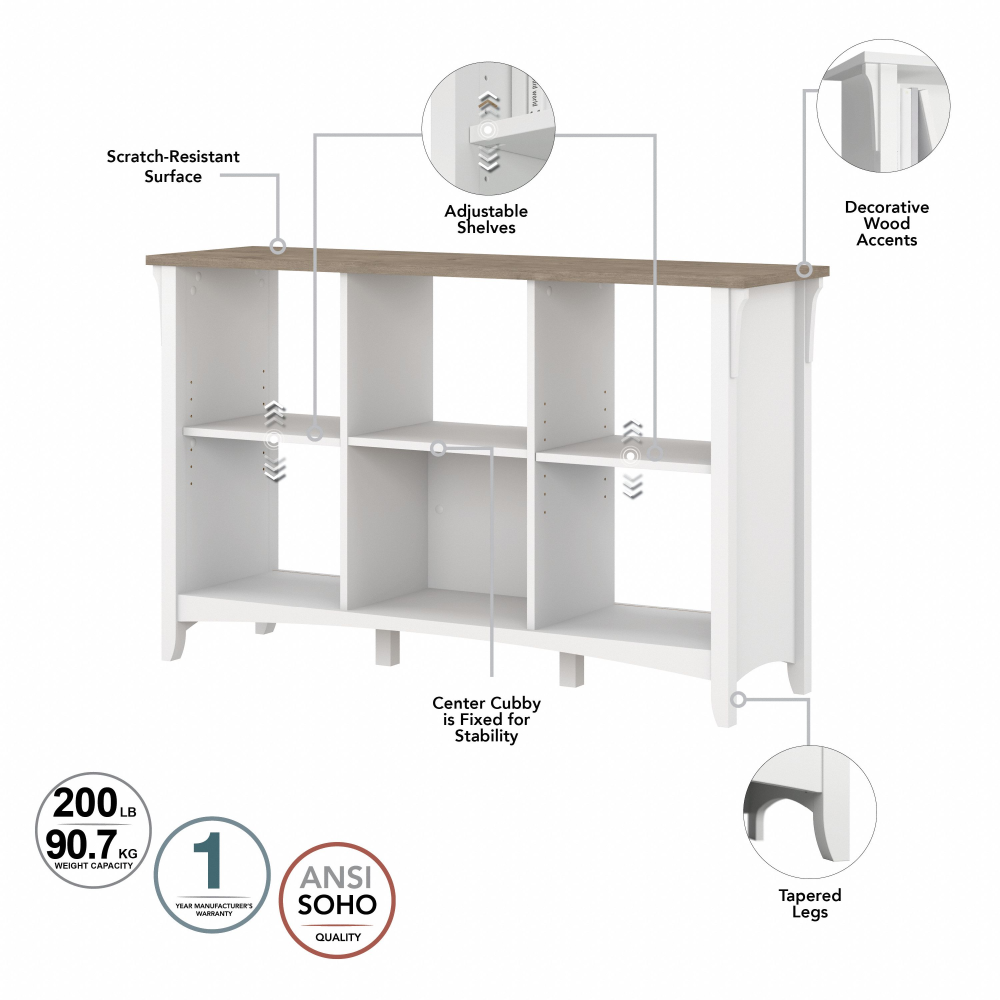 Shop Bush Furniture Salinas 6 Cube Organizer, Image 05, SAB148G2W-03, #color_shiplap gray/pure white