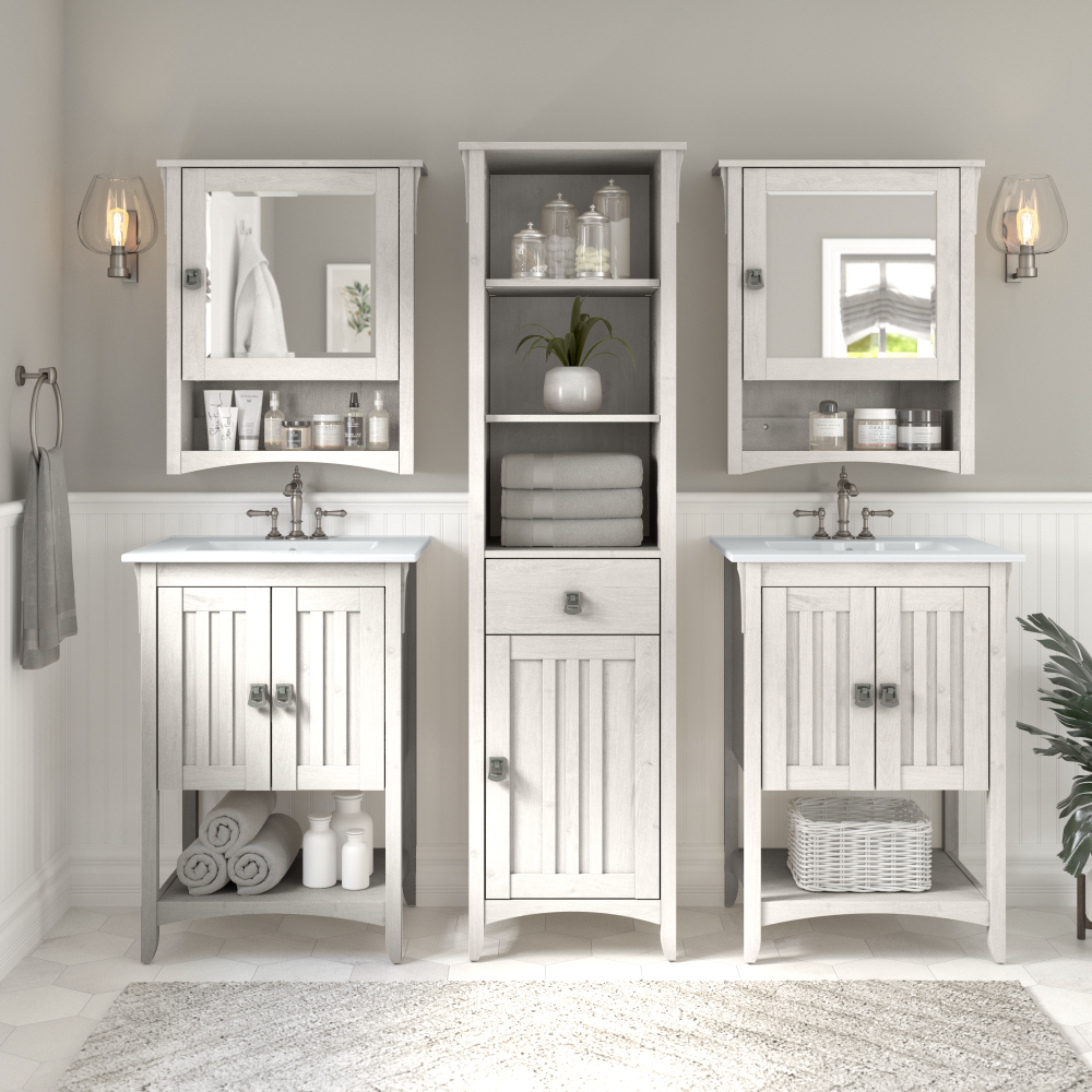 Shop Bush Furniture Salinas Tall Bathroom Storage Cabinet, Image 04, SAS168LW-03, #color_linen white oak