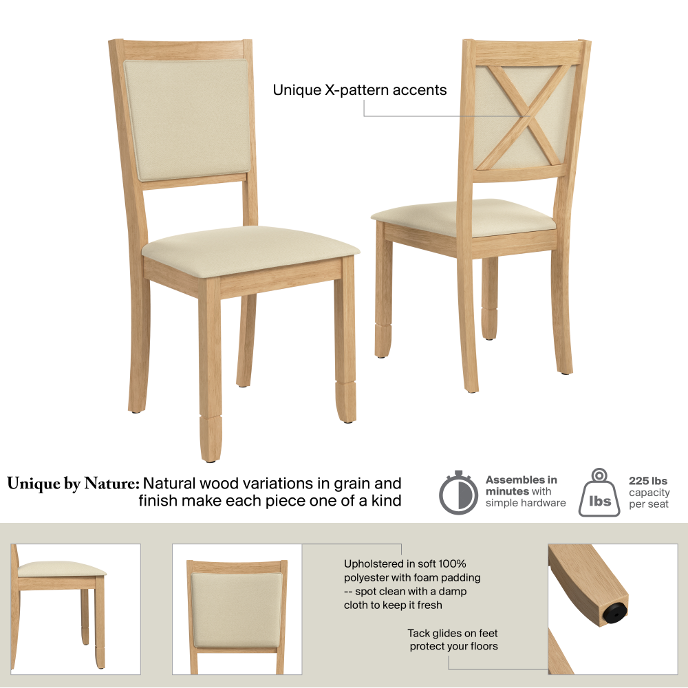 Shop Bush Home Key West Upholstered Cross Back Dining Chair - Set of 2, Image 06, KWCH01BO-03, #color_blonde oak/bright beige