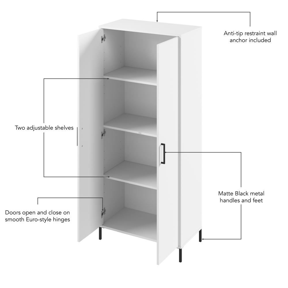 Shop Bush Furniture Soho Kitchen Pantry Cabinet, Image 07, SHS129WH-Z1, #color_white