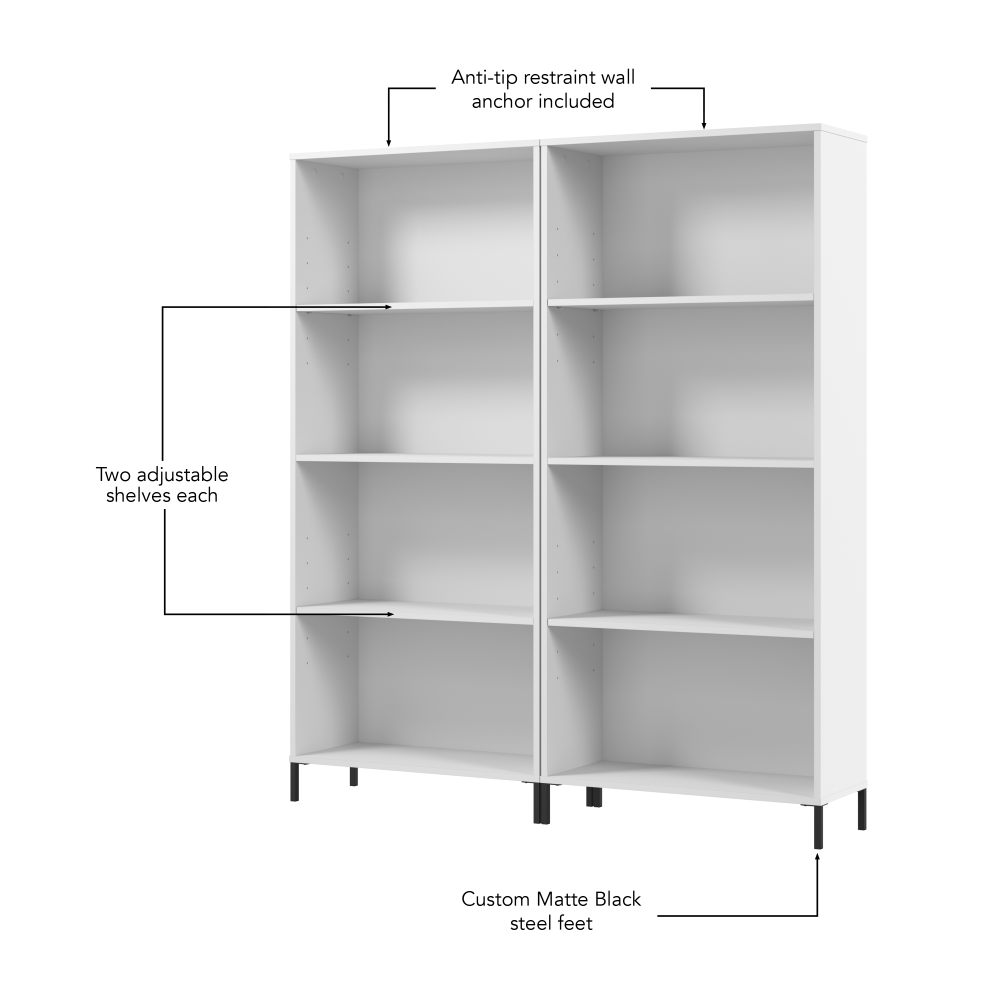 Shop Bush Furniture Soho 4 Shelf Bookcase - Set of 2, Image 05, SHH003WH, #color_white