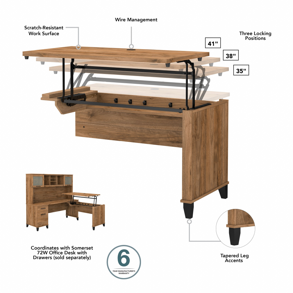 Shop Bush Furniture Somerset 72W 3 Position Sit to Stand L Shaped Desk with Hutch, Image 10, SET015FW, #color_fresh walnut