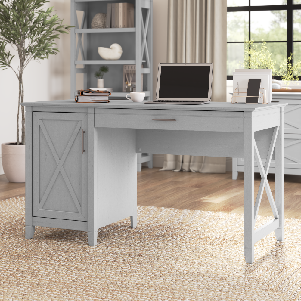Shop Bush Furniture Key West 54W Computer Desk with Keyboard Tray and Storage, Image 02, KWD154CG-03, #color_cape cod gray