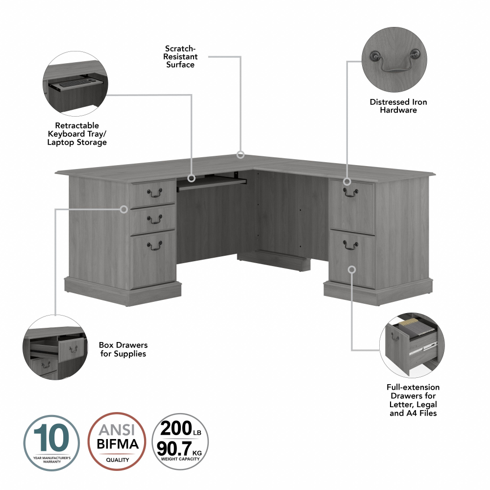 Shop Bush Furniture Saratoga L Shaped Computer Desk and Bookcase Set, Image 06, SAR005MG, #color_modern gray