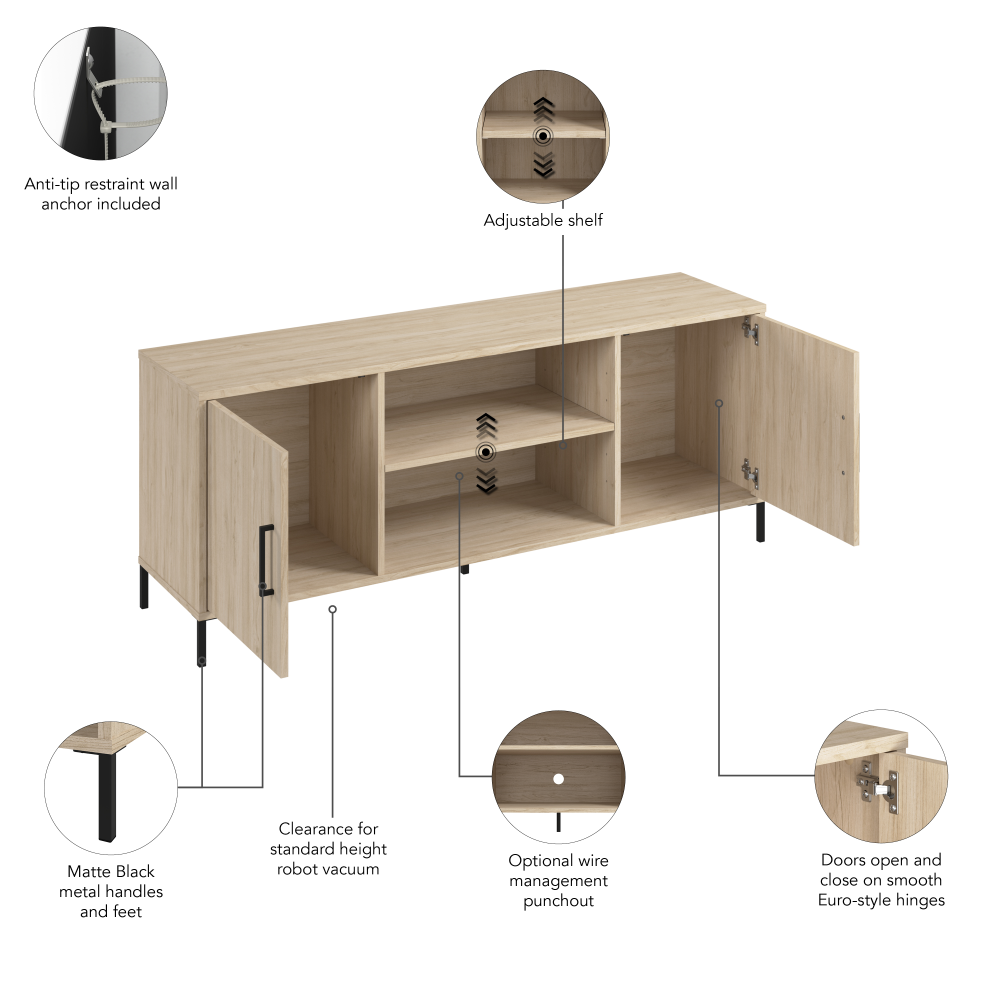 Shop Bush Furniture Essence 58W TV Stand, Image 07, ESV158NE, #color_natural elm