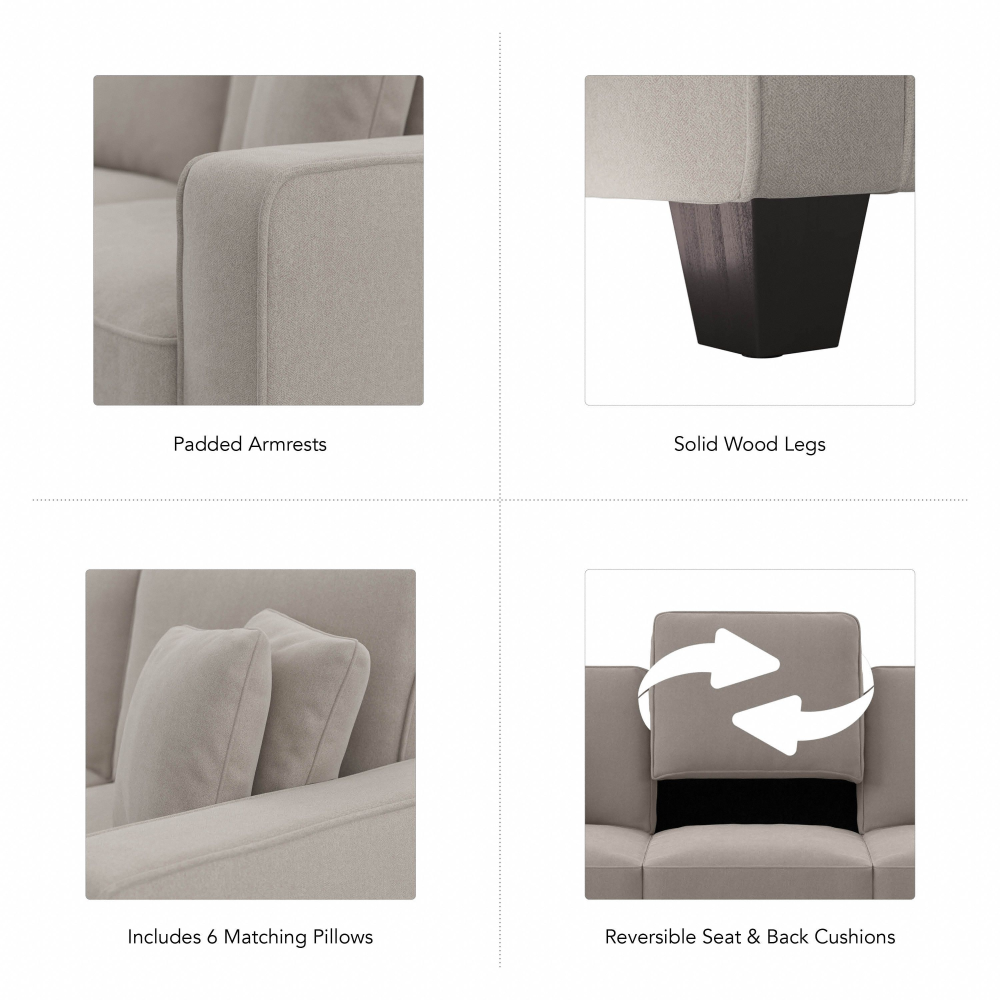 Shop Bush Furniture Stockton 137W U Shaped Sectional Couch, Image 08, SNY135SBGH-03K, #color_beige herringbone fabric