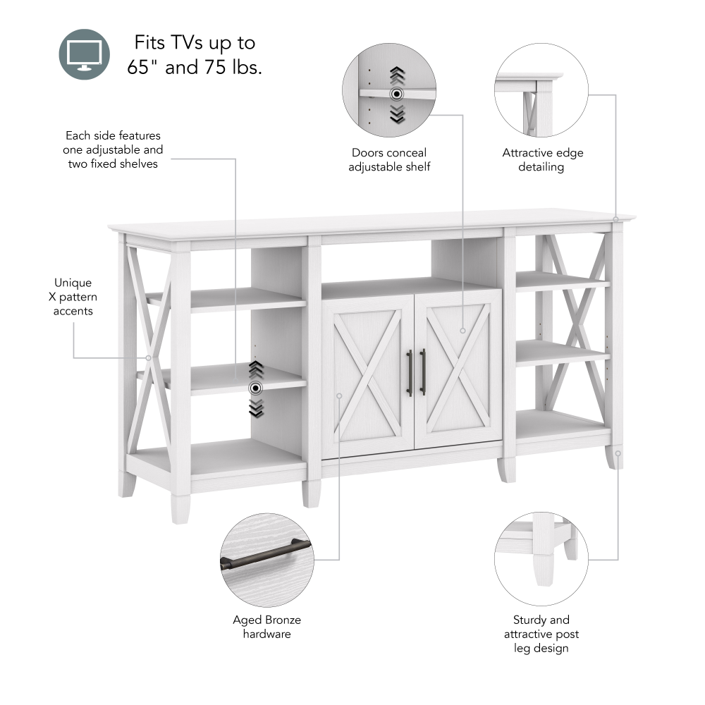 Shop Bush Furniture Key West Tall TV Stand for 65 Inch TV, Image 07, KWV160WT-03, #color_pure white oak